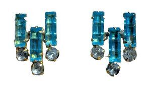 Vintage Sterling Silver Earrings Blue & Clear Rhinestones Screw Back MCM Elegant